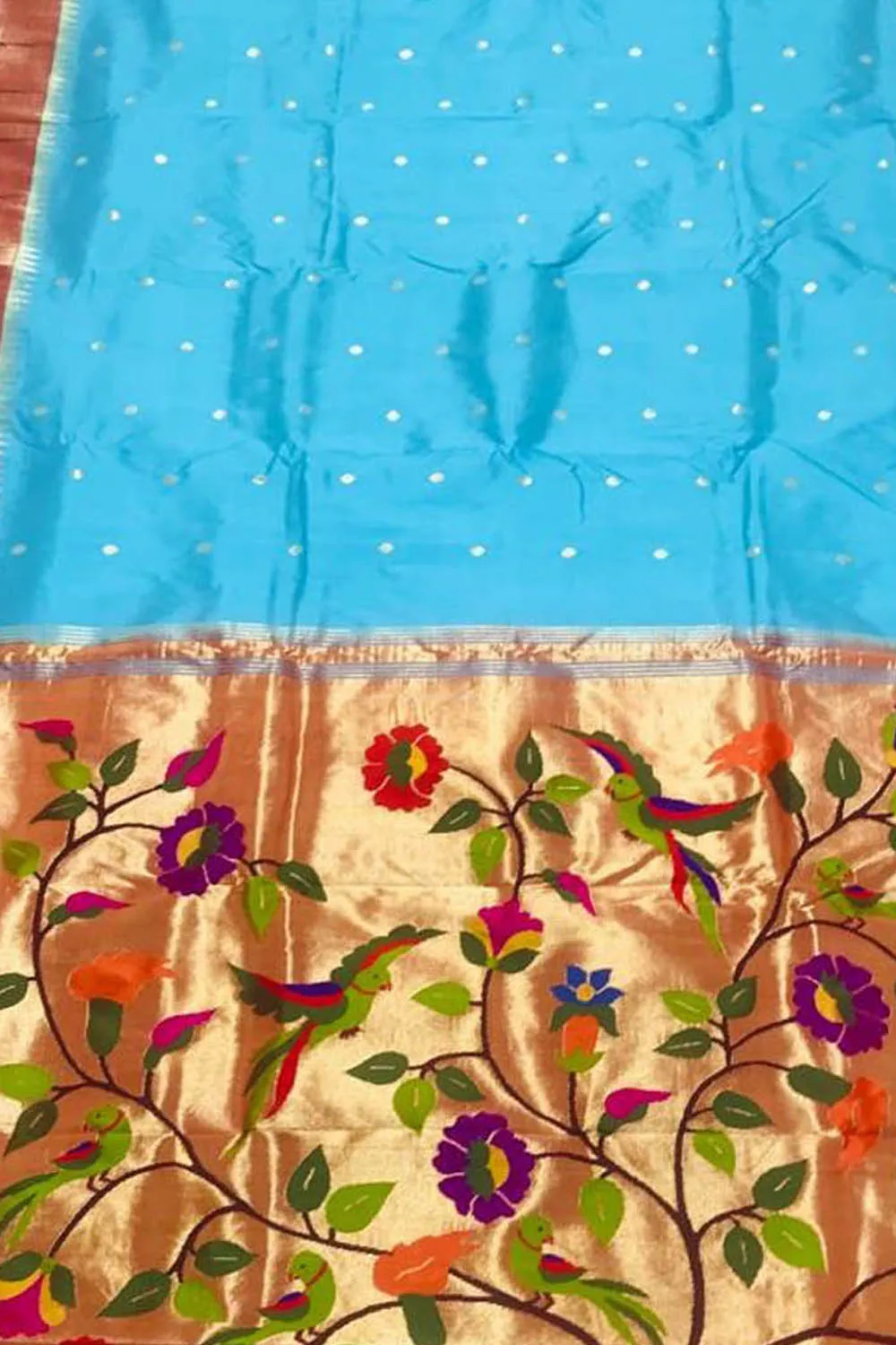 Stunning Blue Paithani Handloom Silk Saree with Muniya Border