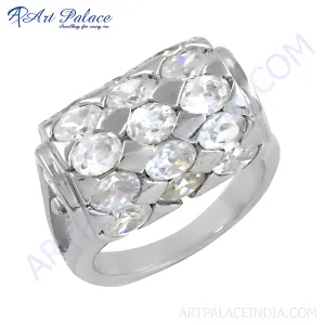 Stunning Bold & Beautiful Cubic Zirconia Gemstone Silver Ring