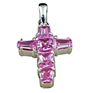 Stunning Cool Pink Cubic Zirconia Silver Cross Pendant Jewelry