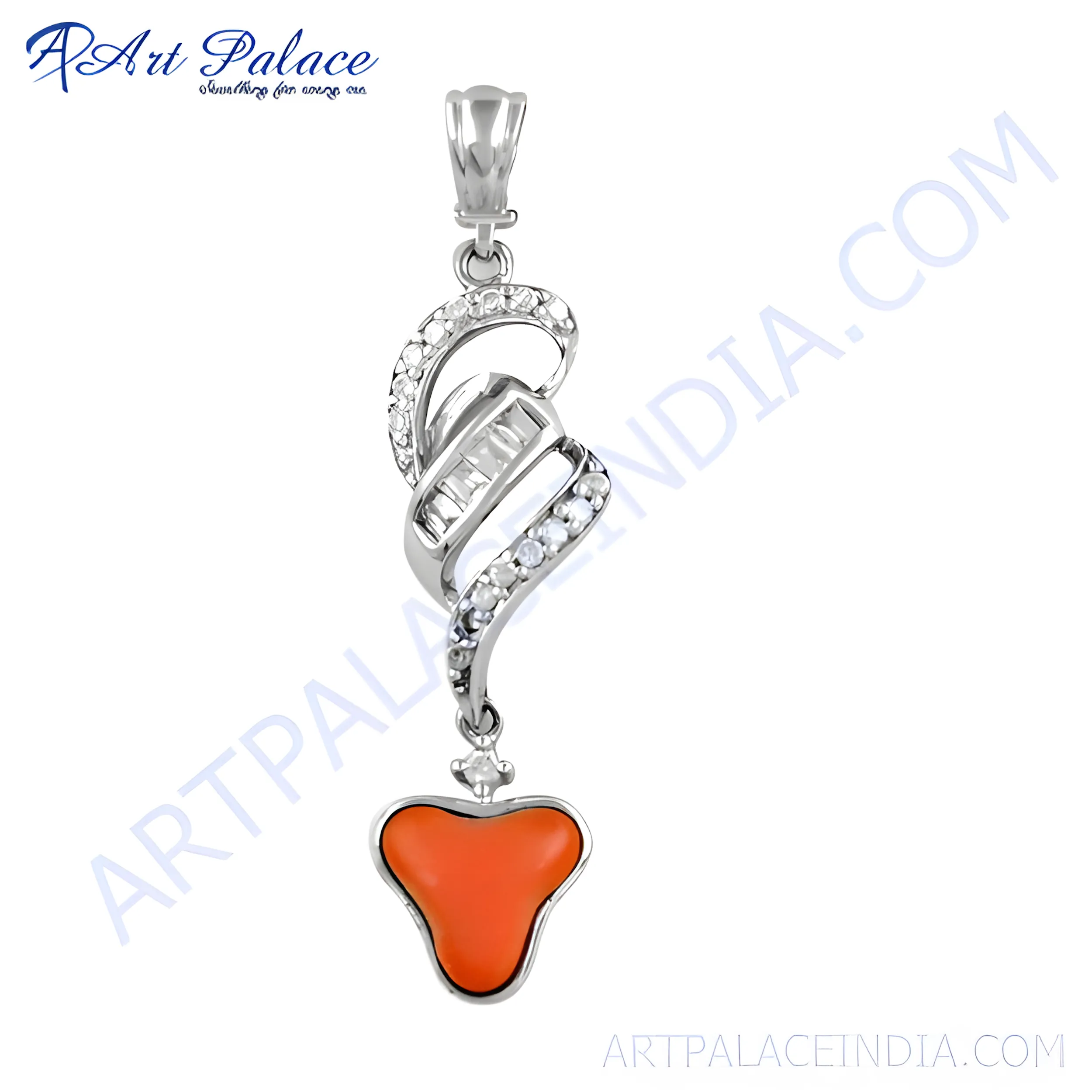 Stunning CZ Coral Gemstone Silver Pendant - Beautiful Design