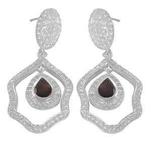 Stunning CZ Garnet Gemstone Silver Earrings - Shop Now!