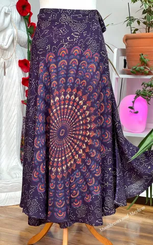 STUNNING DEEP PURPLE MANDALA STARSHINE WRAP SKIRT M / L