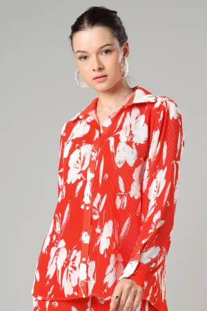 Stunning Floral Pleated Shirt For Women