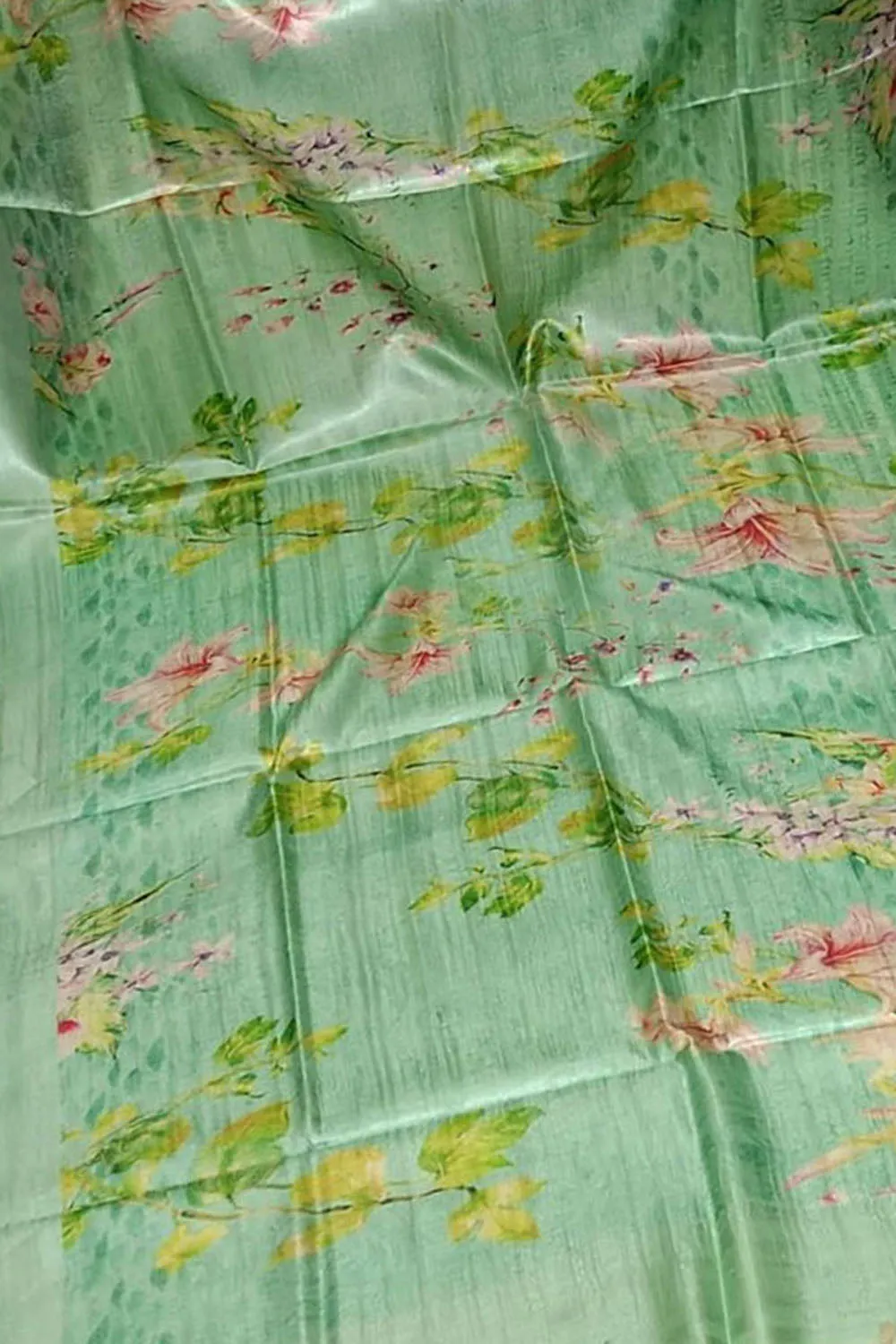 Stunning Green Pure Tussar Moonga Digital Printed Bhagalpur Dupatta