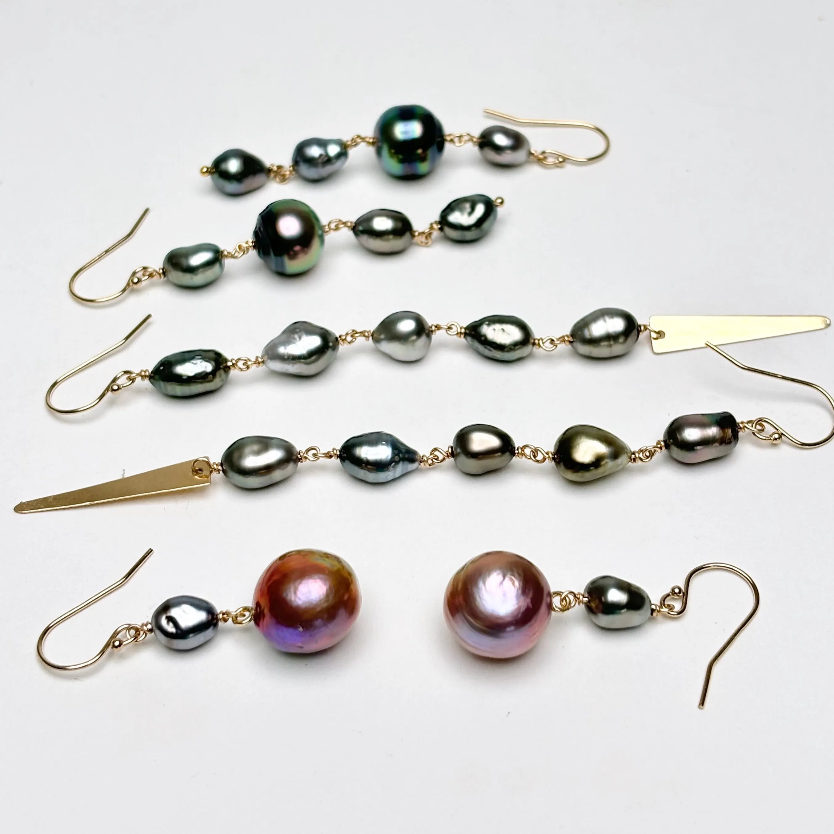 STUNNING Japan Kasumi pearls and Tahitian keshi earrings