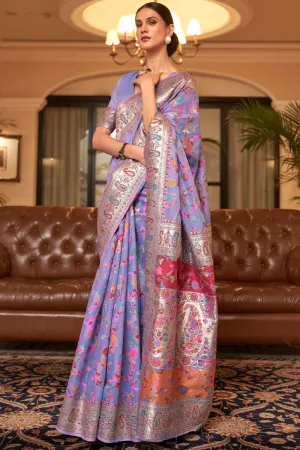 Stunning Lavender Pashmina saree With Rhapsody Blouse Piece