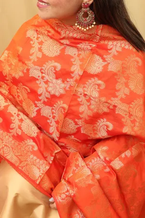 Stunning Orange Banarasi Silk Dupatta - Elegant Design