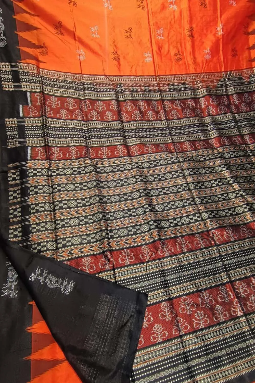 Stunning Orange Handloom Ikat Silk Saree - Sambalpuri Collection