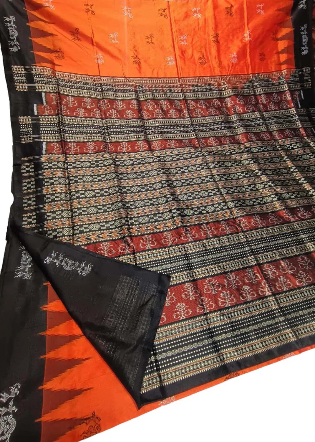 Stunning Orange Handloom Ikat Silk Saree - Sambalpuri Collection