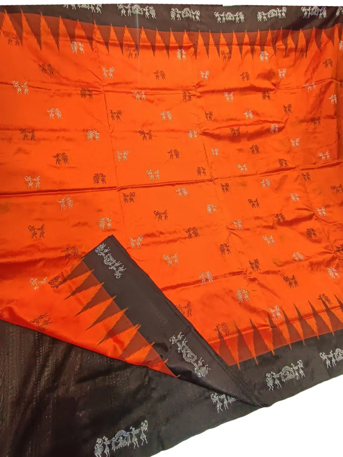 Stunning Orange Handloom Ikat Silk Saree - Sambalpuri Collection