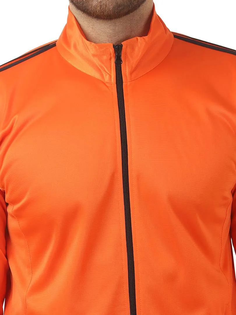 Stunning Orange Polyester Self Pattern Sporty Jacket For Men