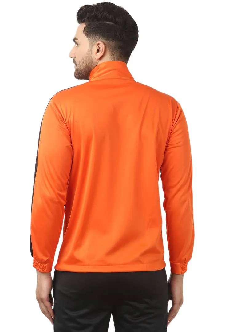 Stunning Orange Polyester Self Pattern Sporty Jacket For Men