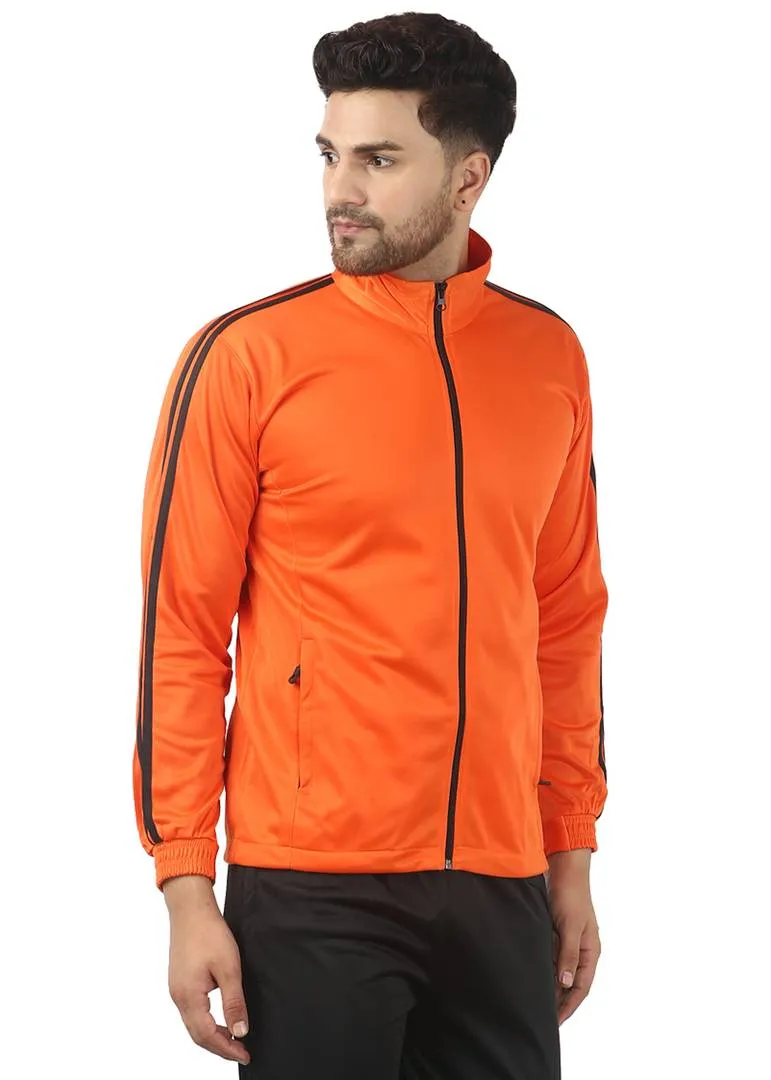 Stunning Orange Polyester Self Pattern Sporty Jacket For Men