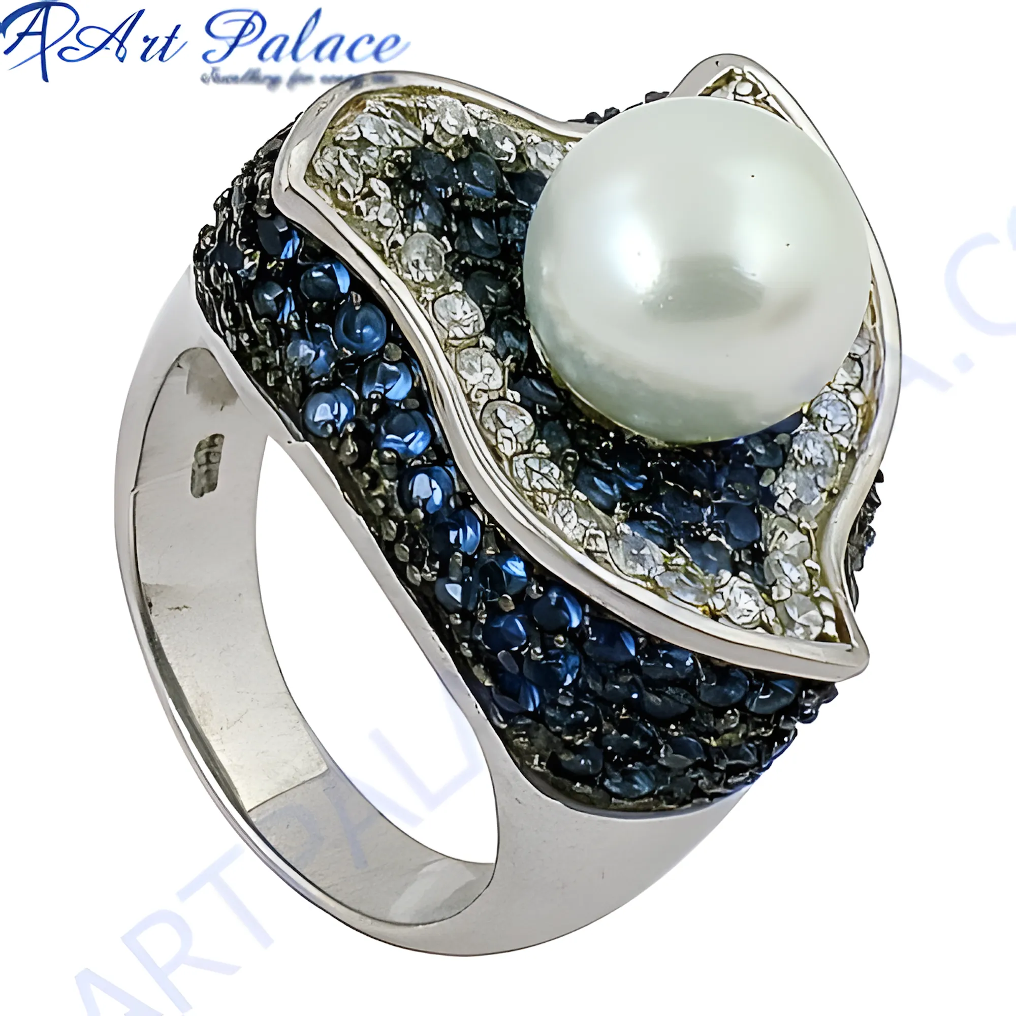 Stunning Pearl & Cubic Zirconia Gemstone Silver Ring - Glamorous Jewelry