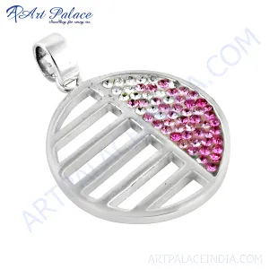 Stunning Pink & White CZ Fretwork Silver Pendant - Elegant Jewelry