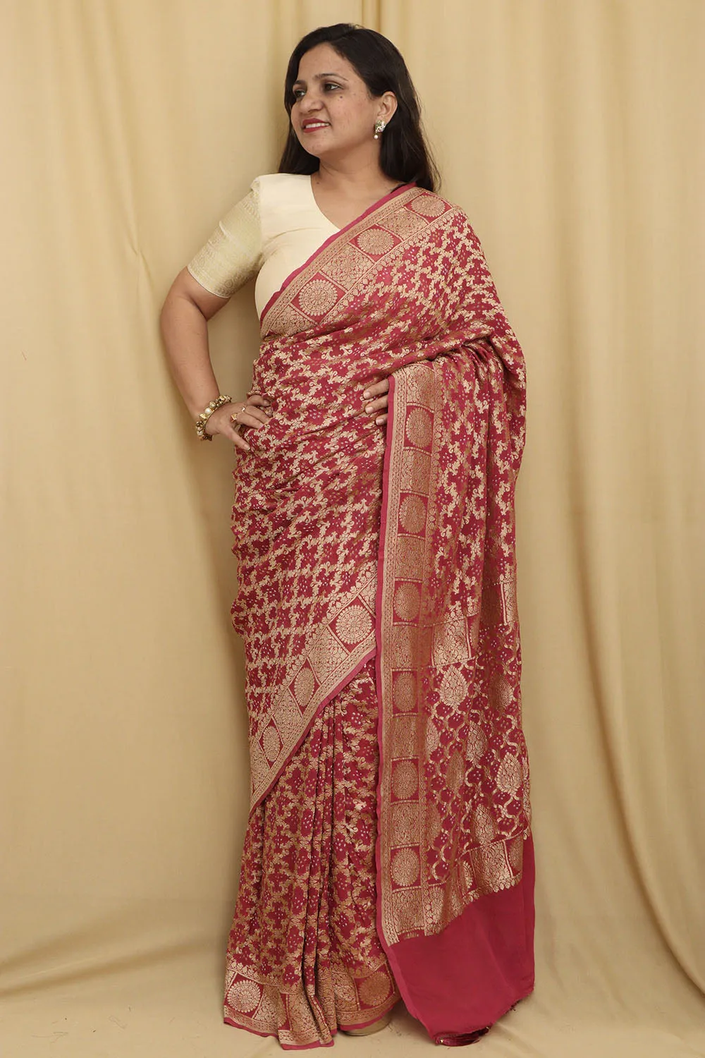 Stunning Pink Banarasi Bandhani Georgette Saree