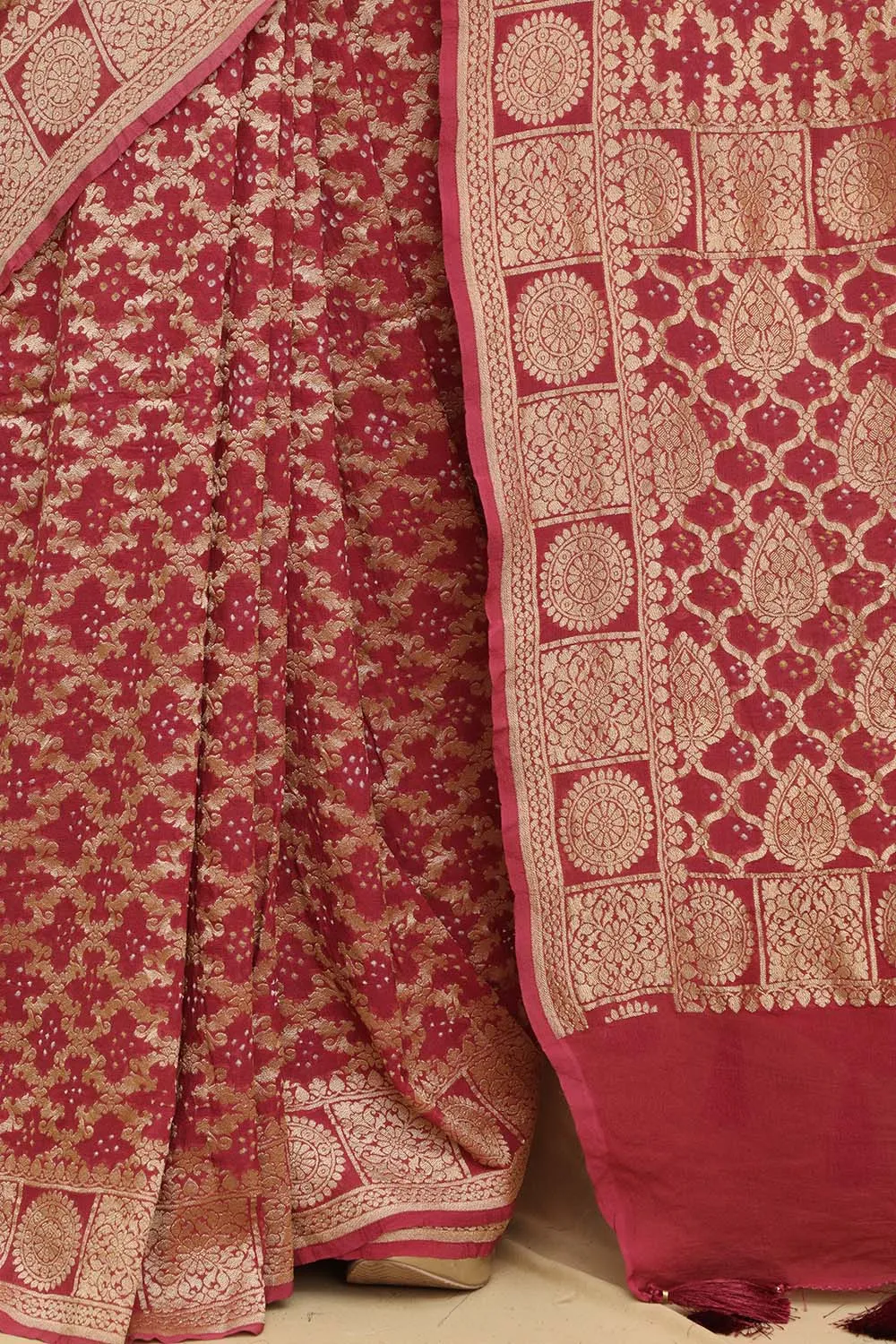 Stunning Pink Banarasi Bandhani Georgette Saree