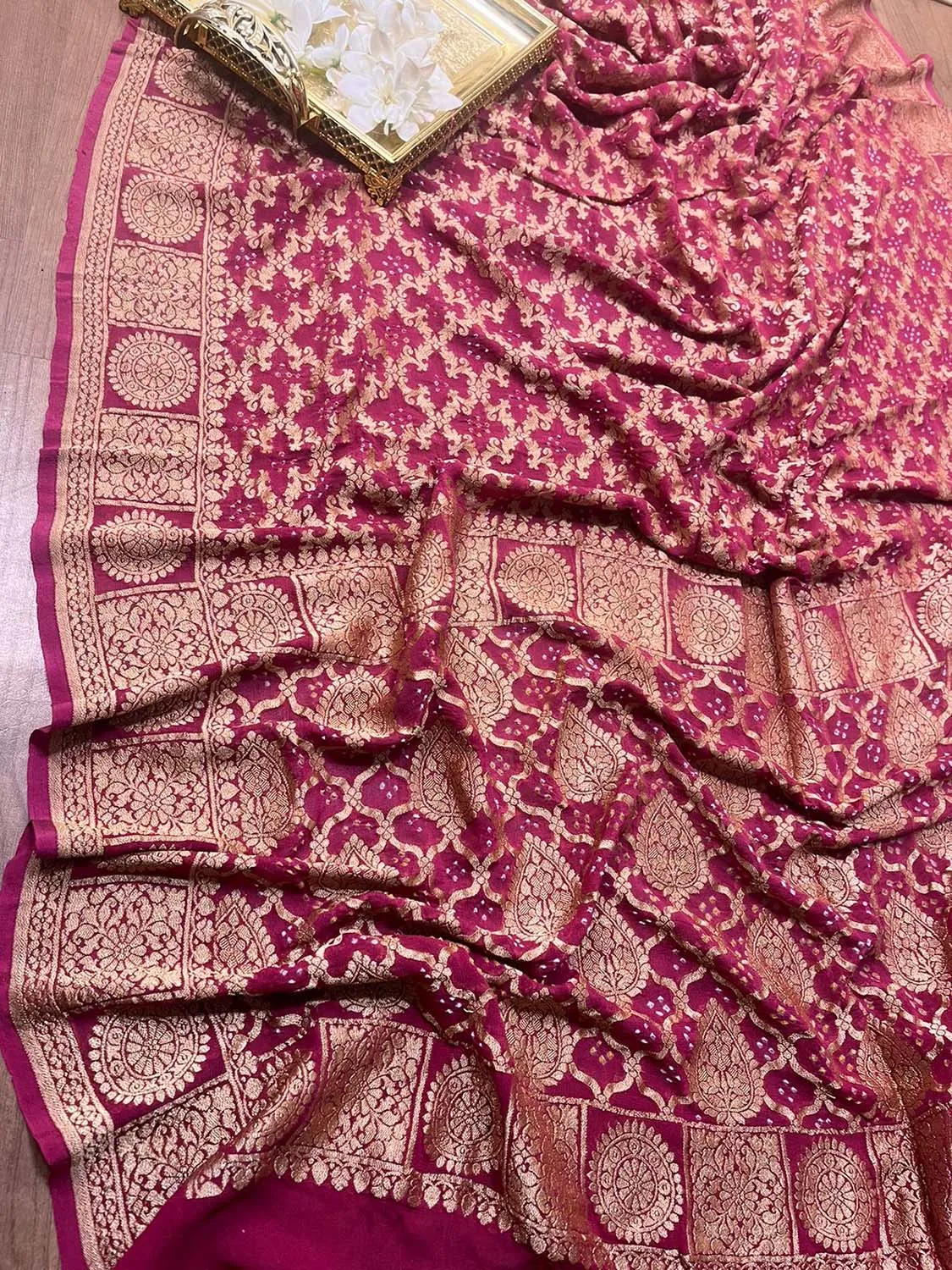 Stunning Pink Banarasi Bandhani Georgette Saree