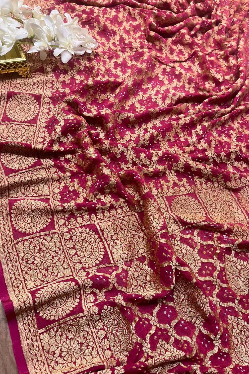 Stunning Pink Banarasi Bandhani Georgette Saree