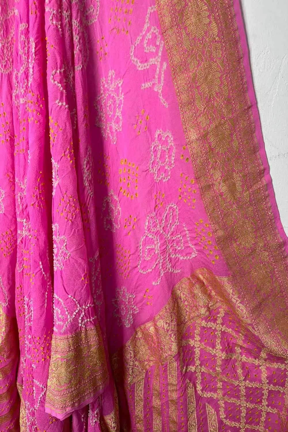 Stunning Pink Banarasi Bandhani Handloom Pure Georgette Dupatta