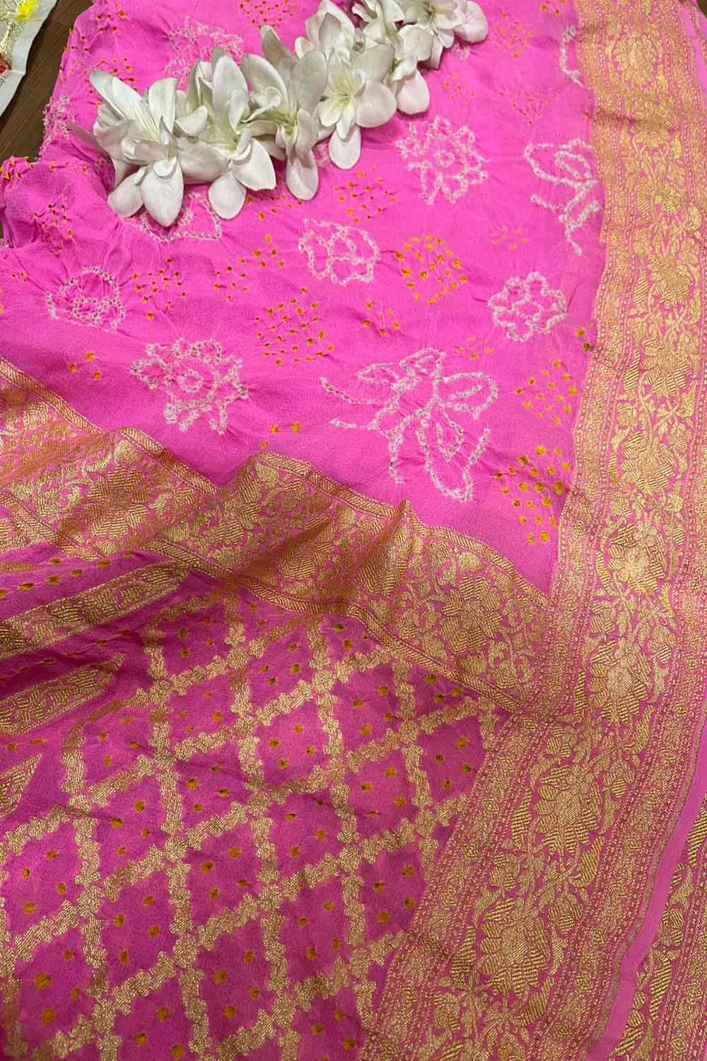 Stunning Pink Banarasi Bandhani Handloom Pure Georgette Dupatta