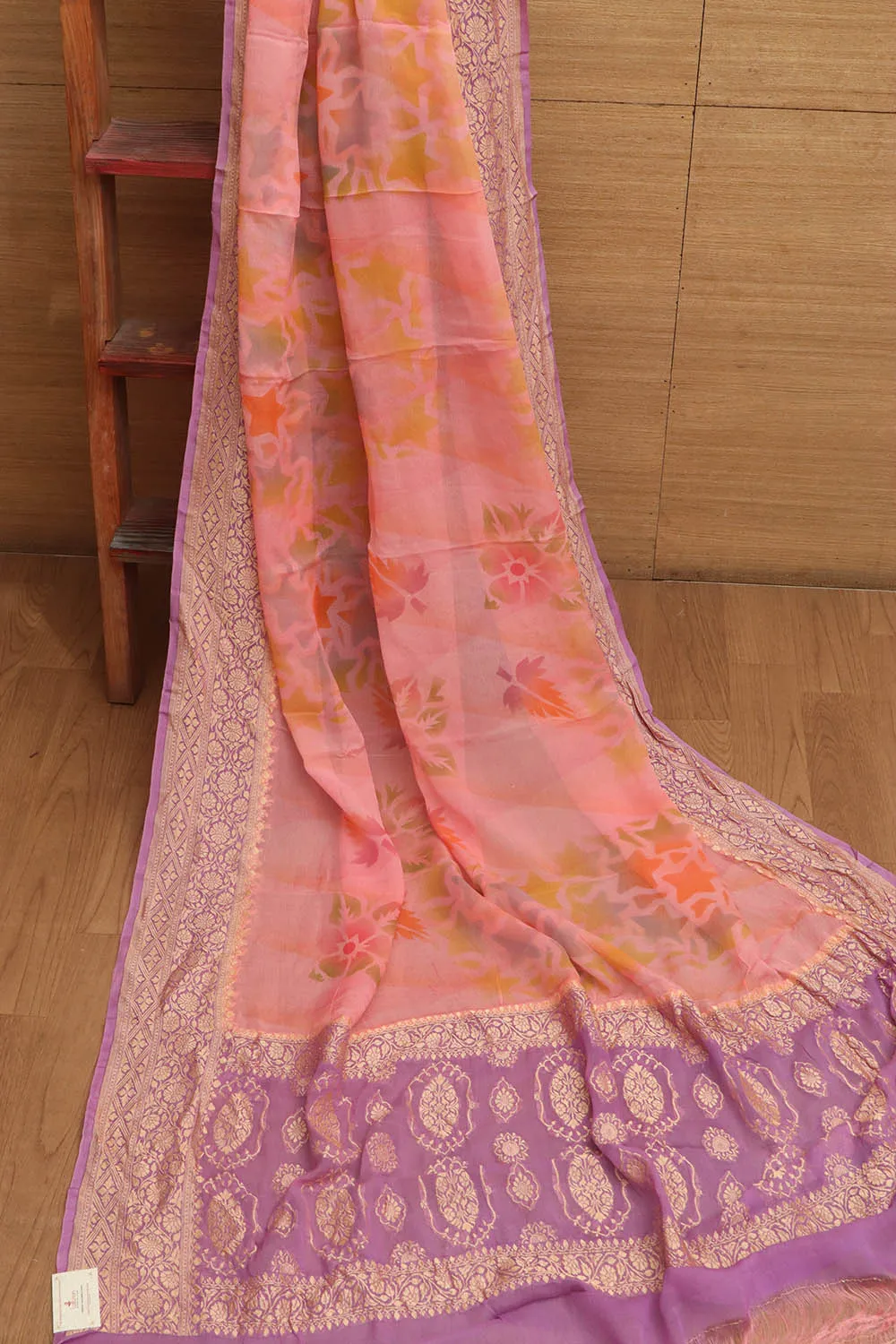 Stunning Pink Banarasi Handloom Pure Georgette Brush Dye Dupatta