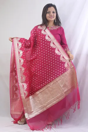 Stunning Pink Banarasi Organza Dupatta - Perfect for Ethnic Attire