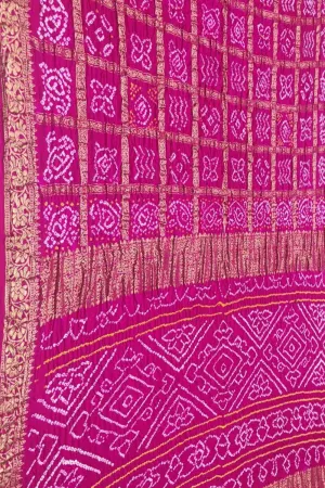 Stunning Pink Bandhani Gajji Silk Gharchola Saree