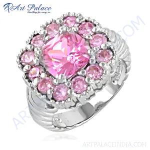 Stunning Pink Cubic Zirconia Gemstone Silver Ring - Elegant Jewelry