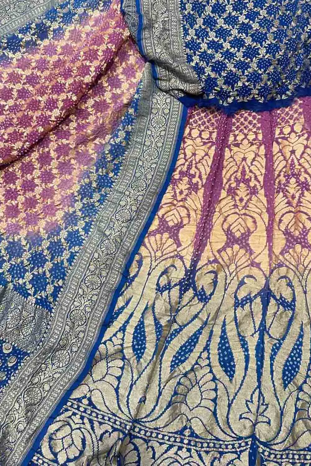 Stunning Purple & Blue Bandhani Georgette Lehenga