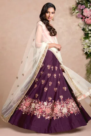 Stunning Purple Colored Floral Embroidered Lehenga Choli