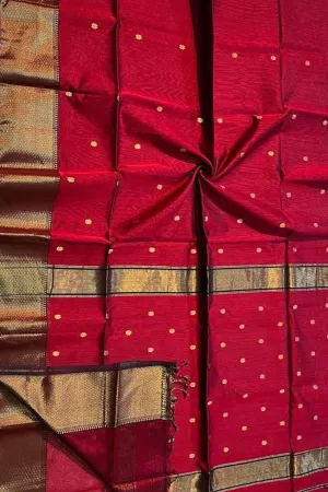 Stunning Red Handloom Maheshwari Saree - Cotton Silk