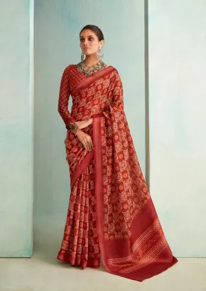 Stunning Red Handloom Silk Weave Traditional Saree