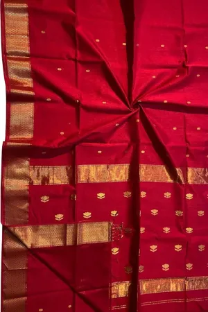 Stunning Red Maheshwari Handloom Silk Saree