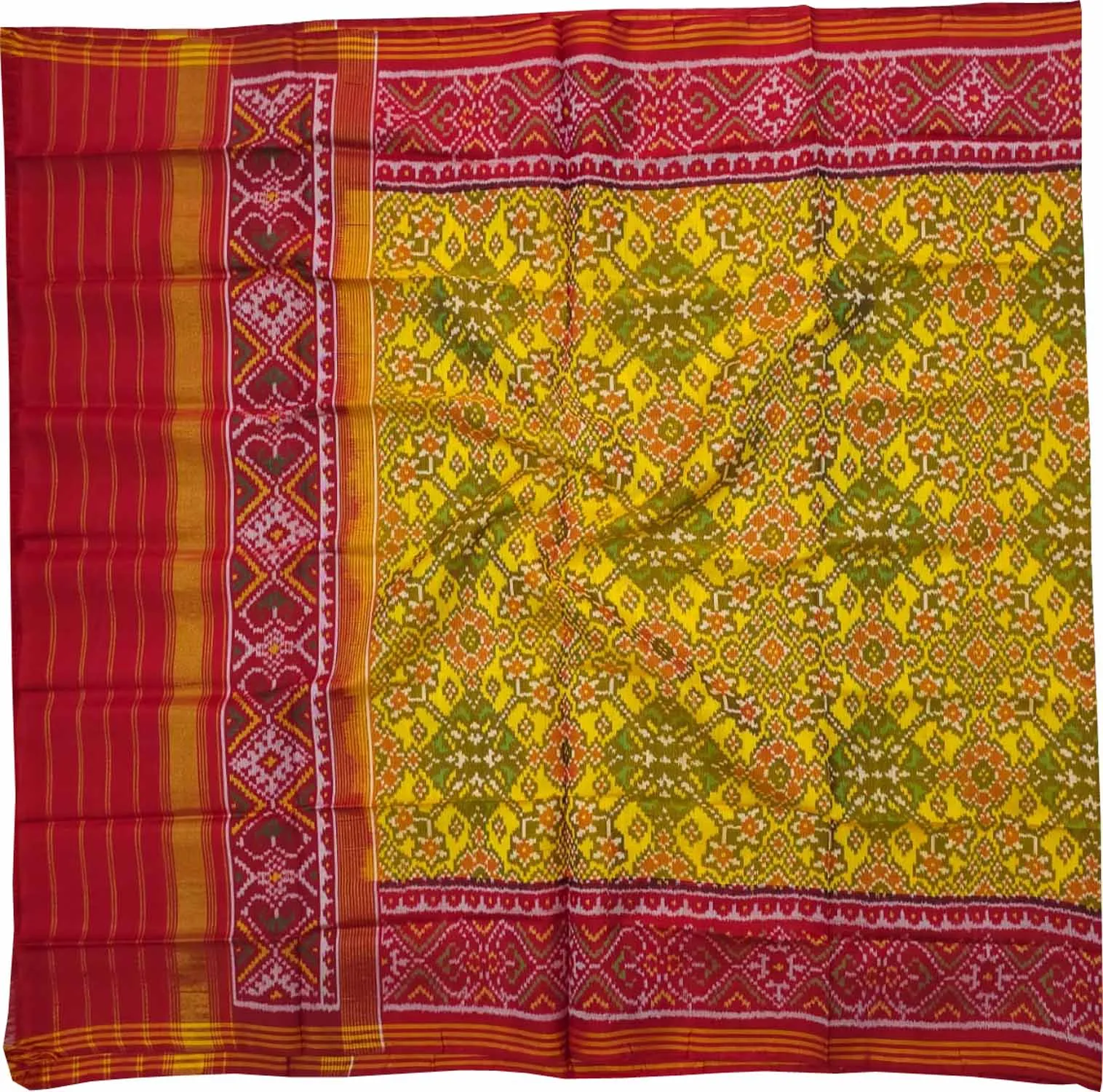 Stunning Yellow Patan Patola Silk Dupatta: Handloom Elegance