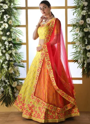 Stunning Yellow Resham Zari Work Lehenga Choli Set