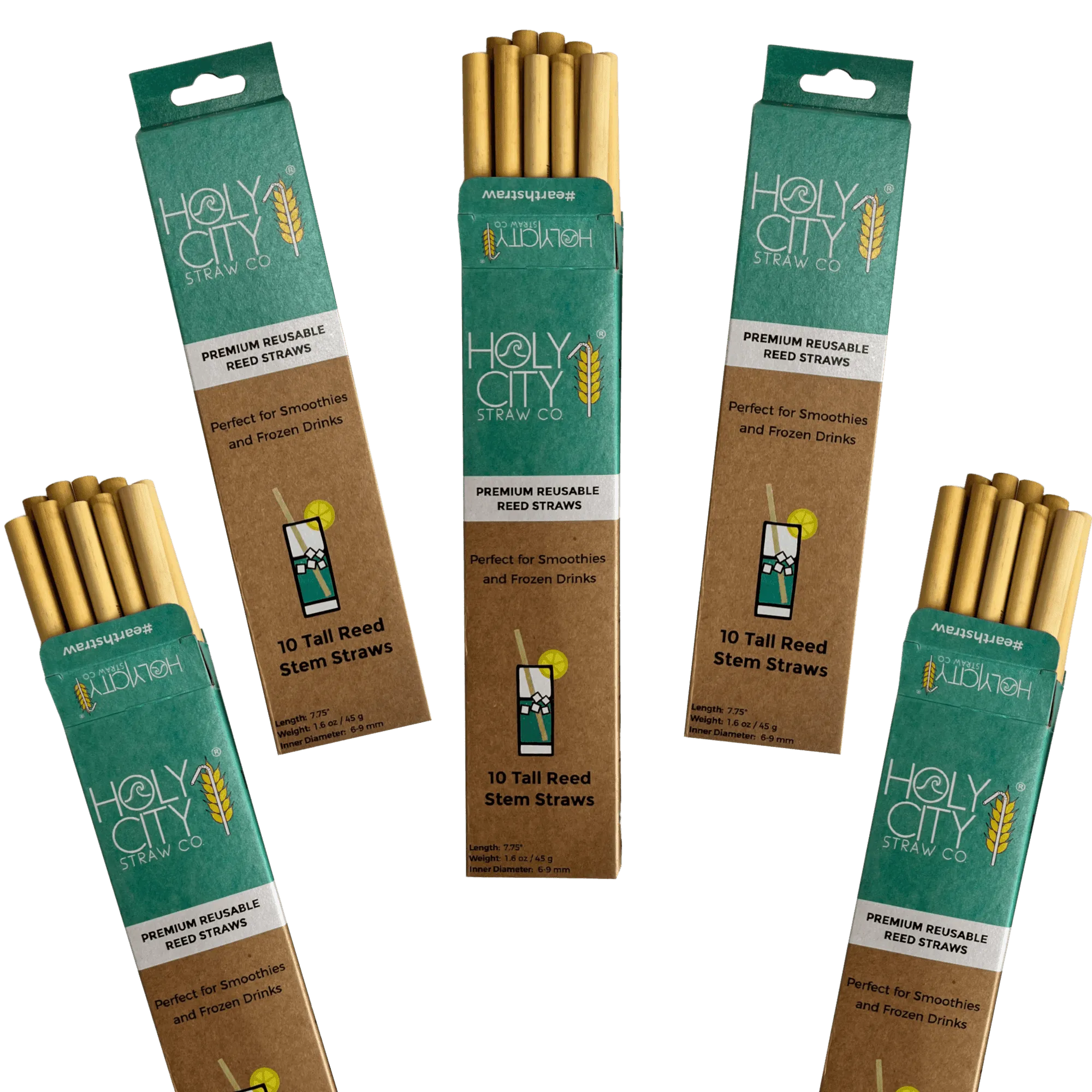 Tall Reusable Reed Straw Bundle - 5 Pack