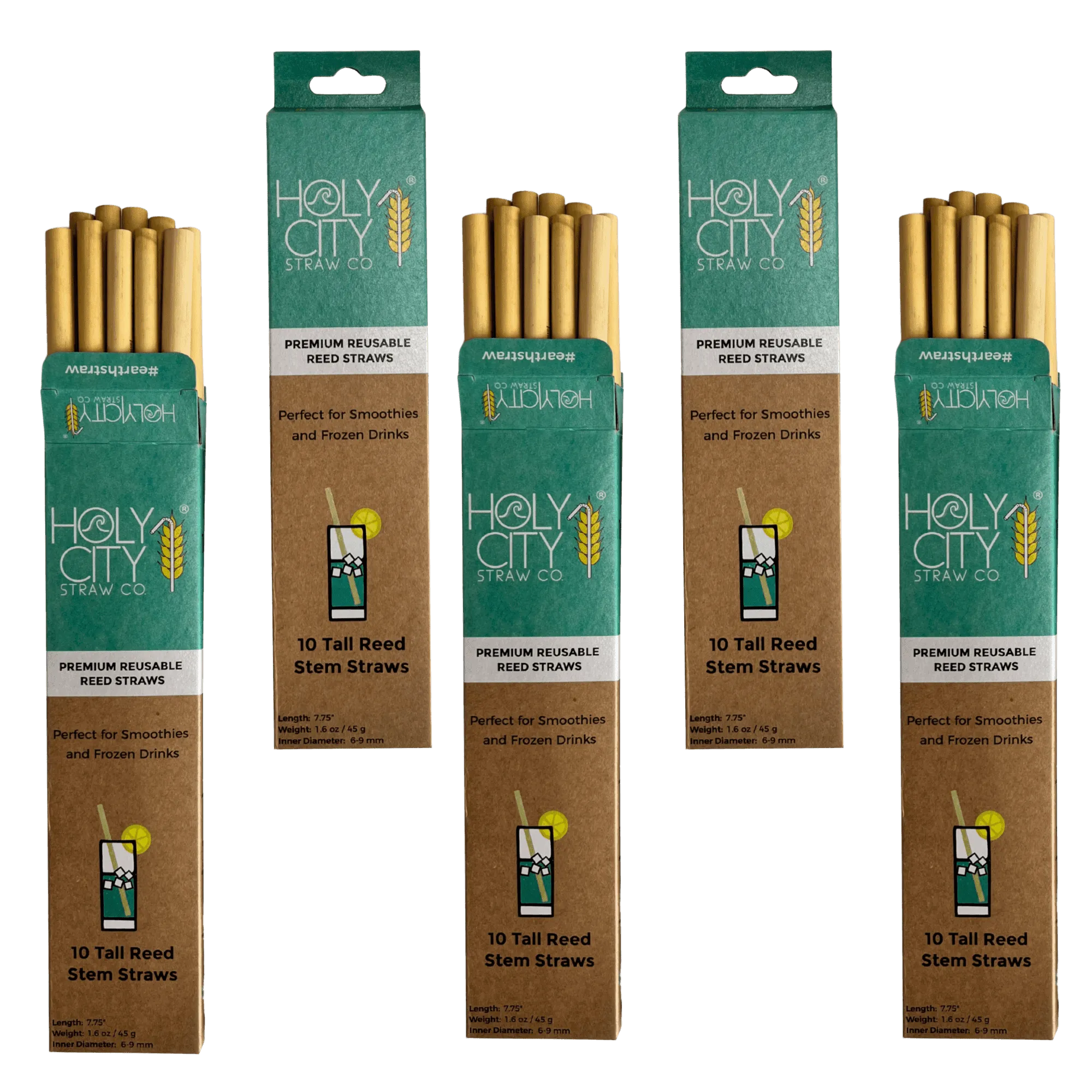 Tall Reusable Reed Straw Bundle - 5 Pack