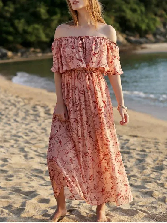 TastyHottie - Stunning Off The Shoulder Floral Beach Maxi Dress