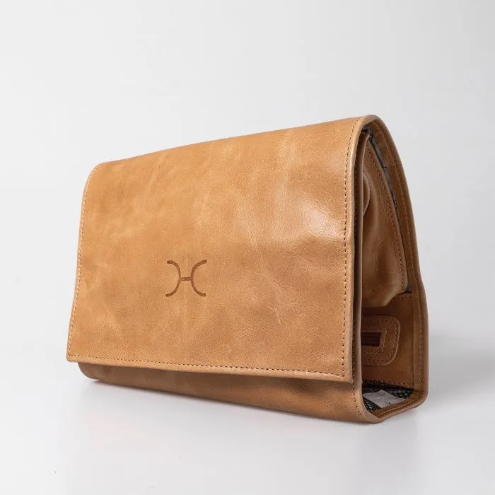 Thandana Roll Up Leather Toiletry Bag With Hook