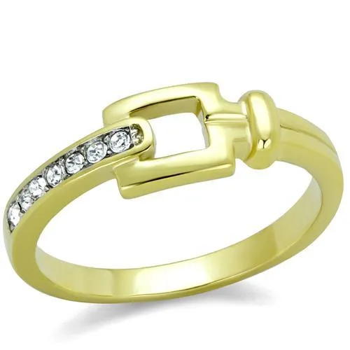 Two-Tone IP Gold (Ion Plating) Stainless Steel Ring with Top Grade Crystal in Clear for Women Style TK2164