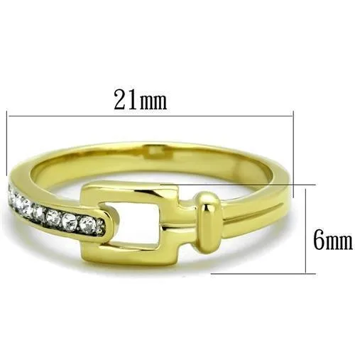 Two-Tone IP Gold (Ion Plating) Stainless Steel Ring with Top Grade Crystal in Clear for Women Style TK2164