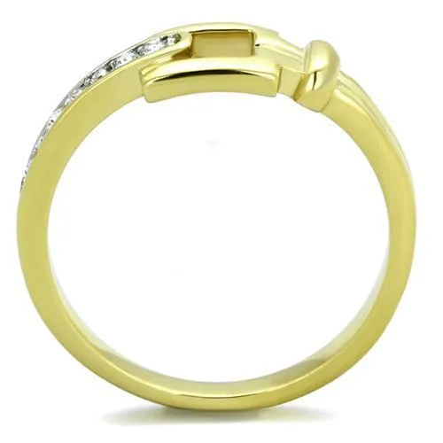 Two-Tone IP Gold (Ion Plating) Stainless Steel Ring with Top Grade Crystal in Clear for Women Style TK2164