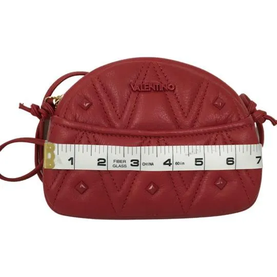 Valentino Women's Quilted Crossbody Bag Logo Details Red Color Sz Mini