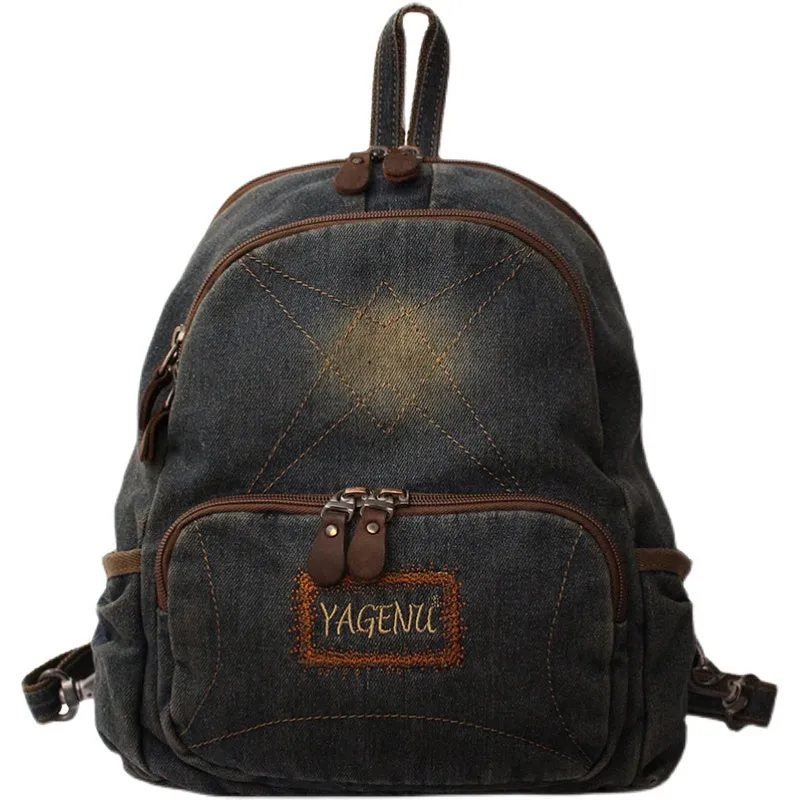 Vintage Denim Backpack School Backpack Bag Womens Blue Denim School Rucksack For Women