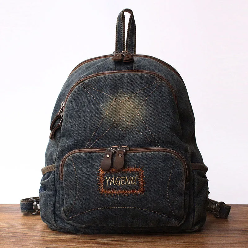 Vintage Denim Backpack School Backpack Bag Womens Blue Denim School Rucksack For Women