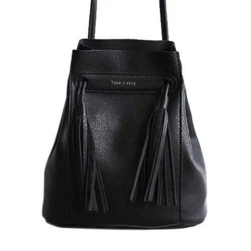 Vintage Tassel and Drawstring Design Crossbody Bag For Women - Black