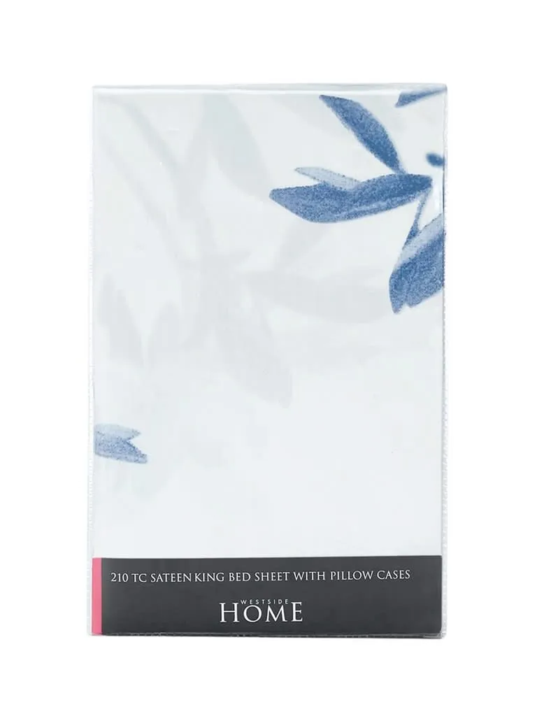 Westside Home Mint Floral Print 210TC Sateen King Bedsheet With Two Pillowcases