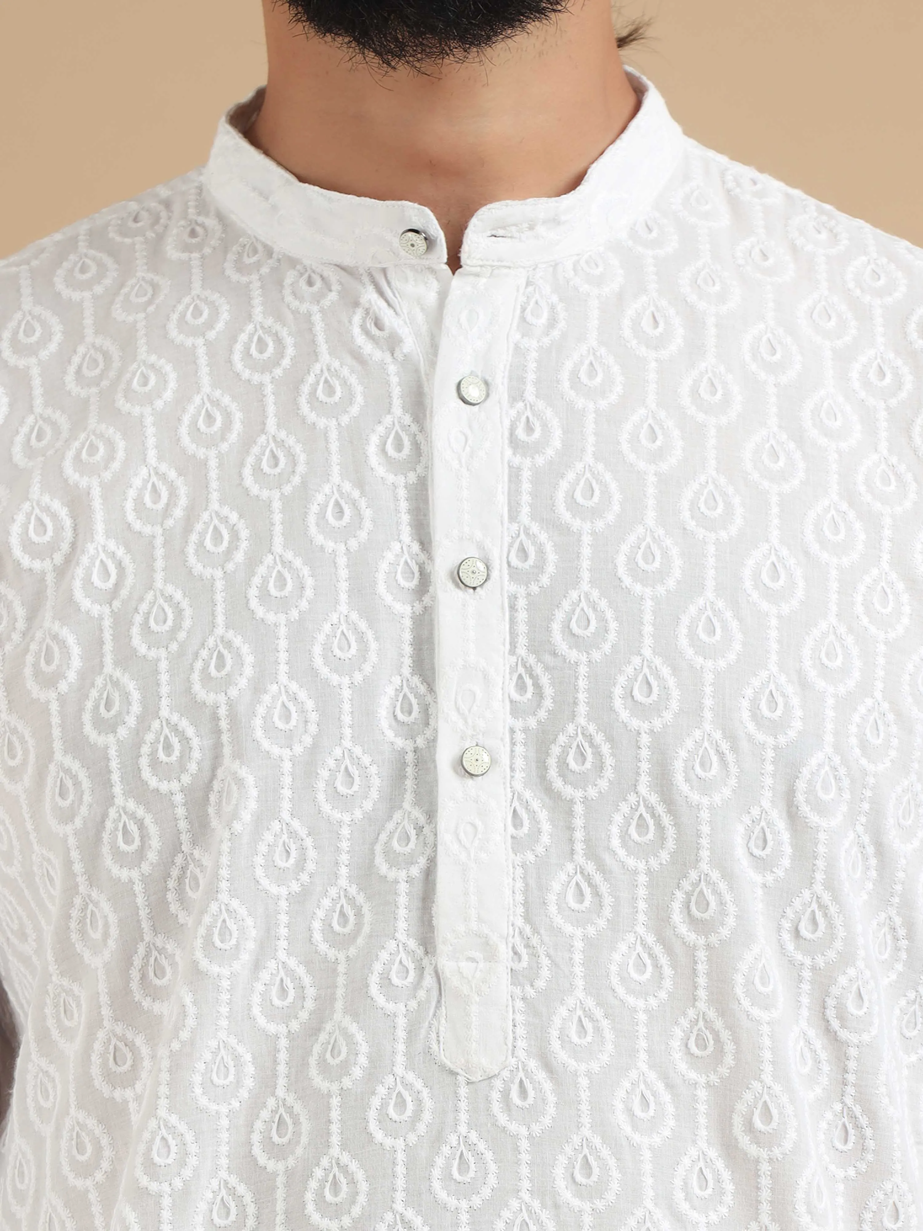 White Chikankari Long Kurta