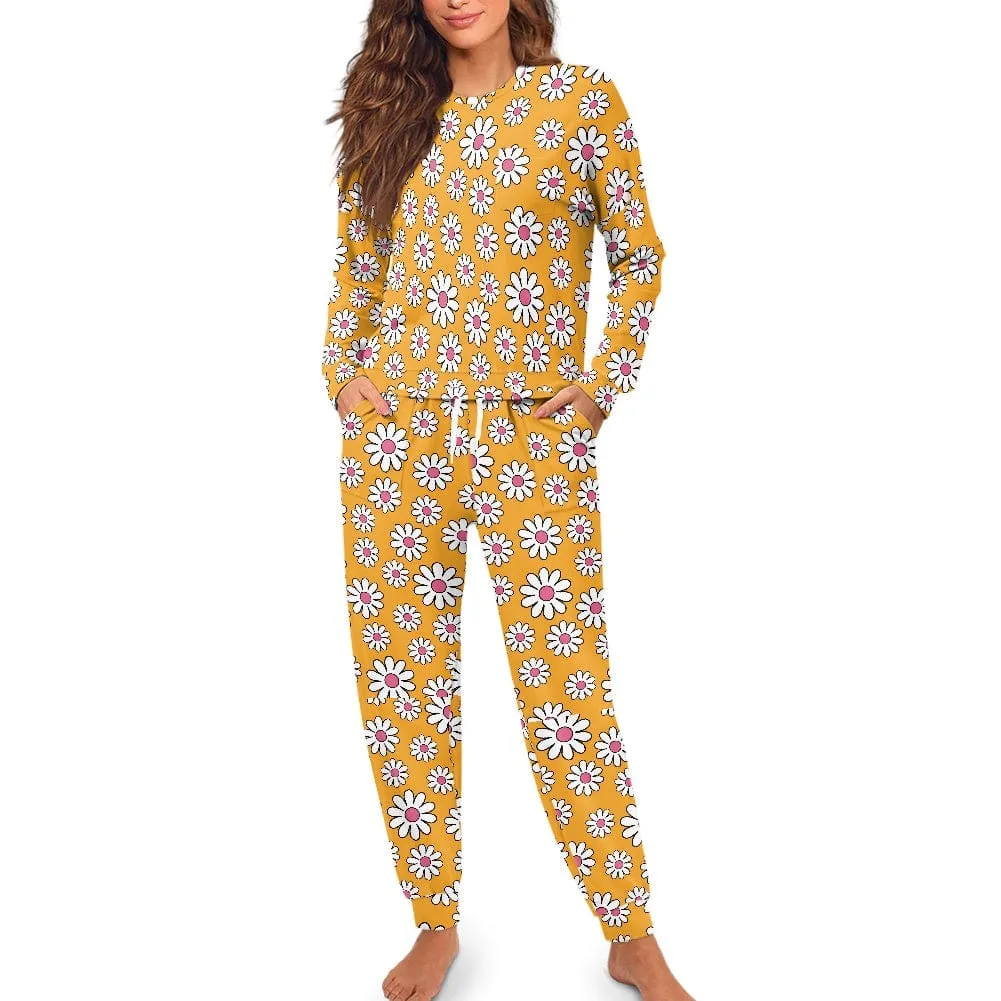 Women's Orange Sunflowers Drawstring Pajamas Set